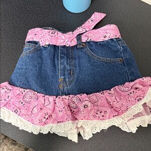 Pink Bandana Denim Skirt with Lace